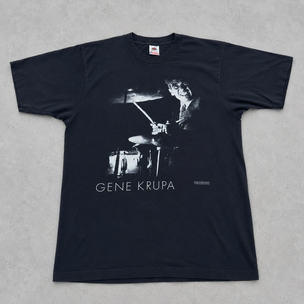 Vintage 1990 Gene Krupa Jazz Drummer T-Shirt 90s Single Stitch L